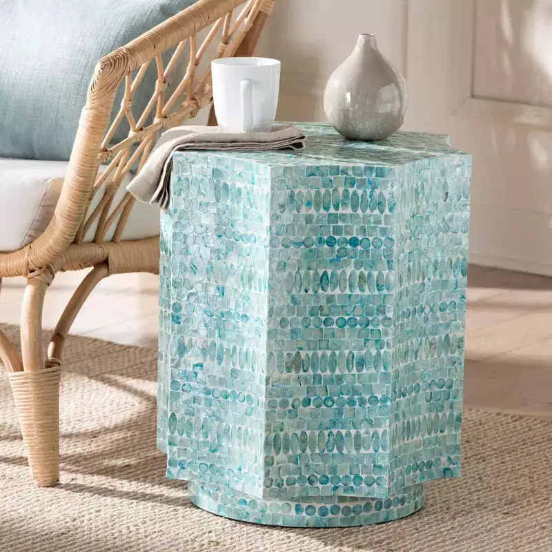 Mother of Pearl End Table | Bohemian Octagon Top, No Assembly