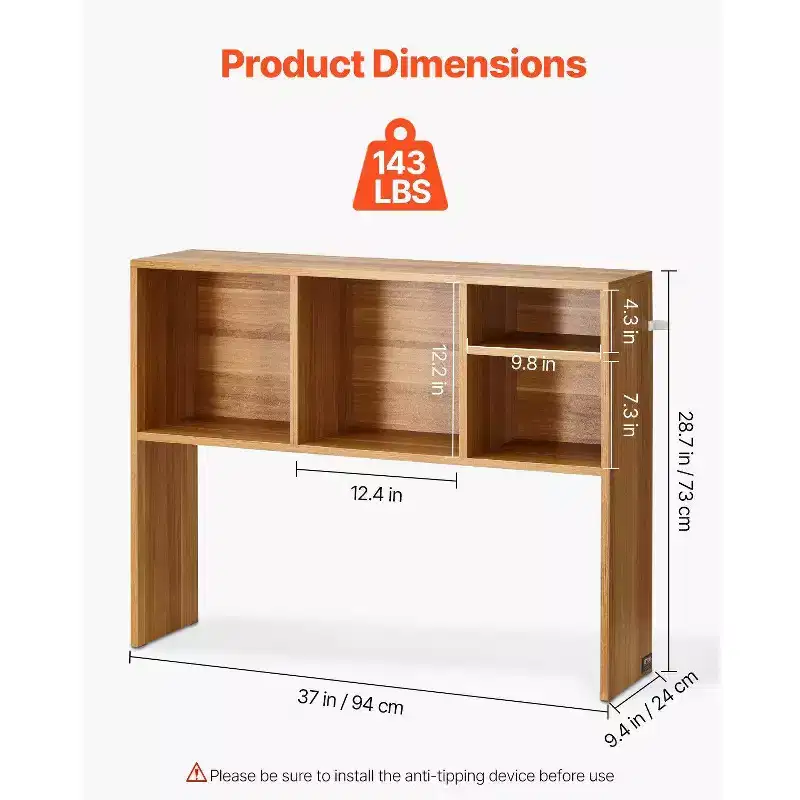 VIYET 29 1-Tier Desktop Bookshelf - Wood, Anti-Slip Feet Pads