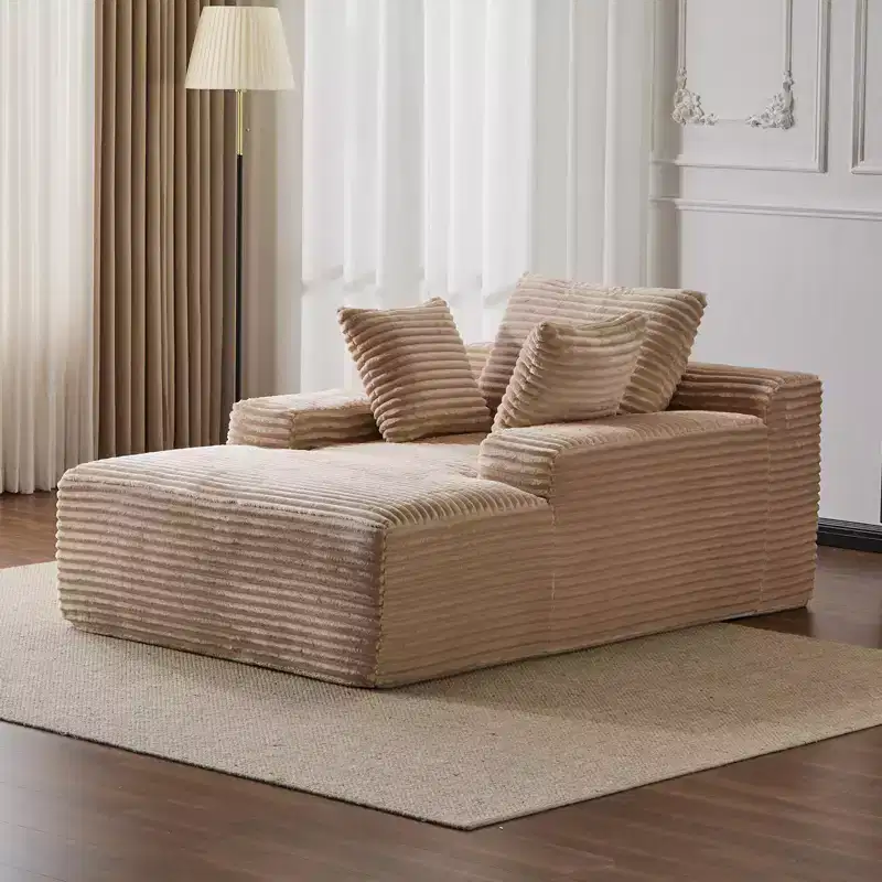 Modern Oversized Chaise Lounge Sleeper Sofa Bed with Armrest & Throw Pillows, Upholstered Deep Seat Futon Sofa Couch for Living Room
