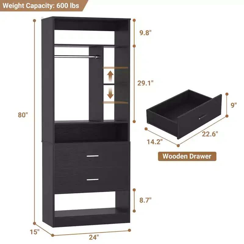 Closet System with 2 Wood Drawers