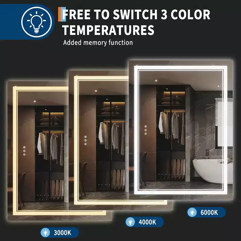 40x32 LED Bathroom Vanity Mirror - Front & Back Dual Lighting, Anti-Fog, Dimmable, Wall-Mounted Lighted Mirror