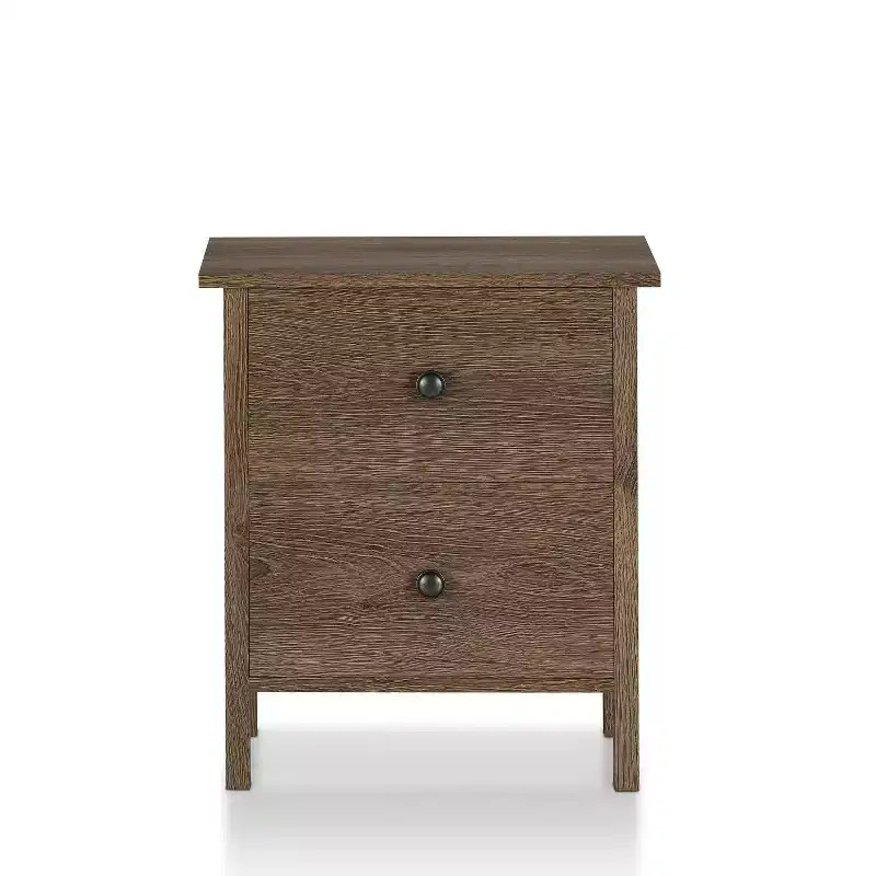24/7 Shop At Home Cecilia 2 Drawer Nightstand: Distressed Walnut, Farmhouse Style, Bronze Hardware, Wood Frame, Storage