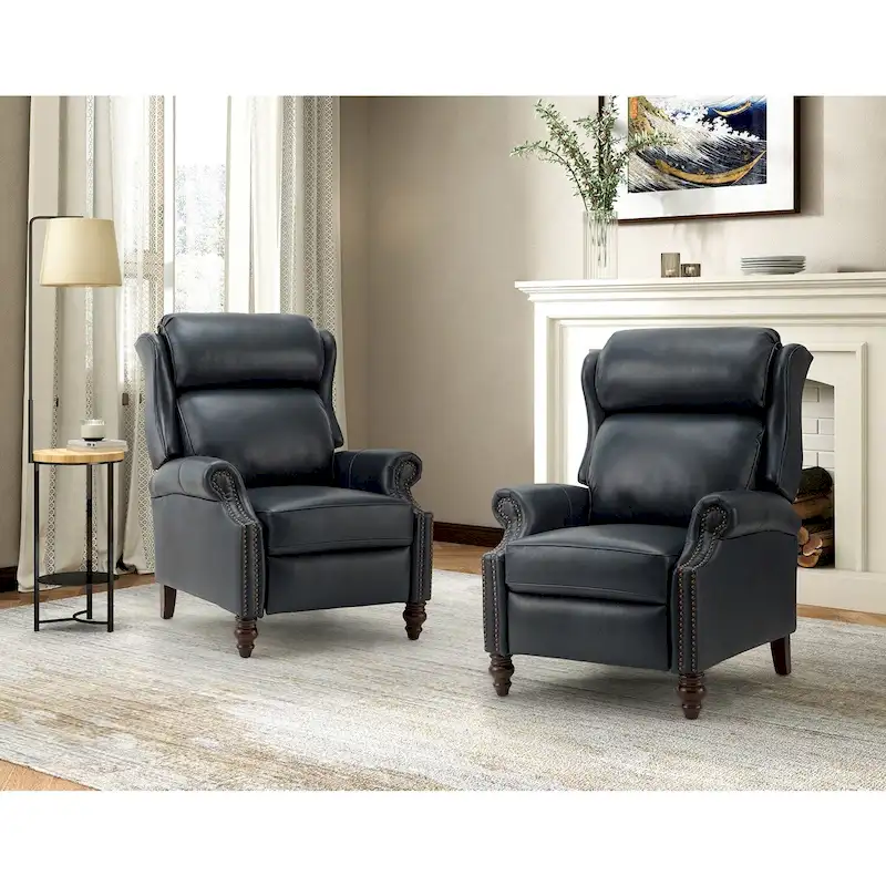 Modern Genuine Leather Recliner with Nailhead Trims Set of 2