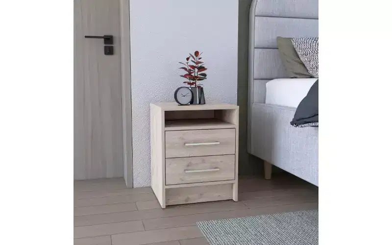 TUYOHW Modern 2-Drawer Nightstand, Compact Small Side Table for Bedroom Living Room, Storage End Table with Metal Handles