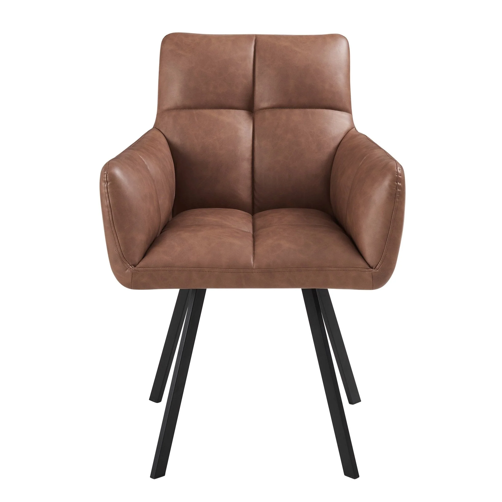 Retro Tan Faux Leather Dining Chair with Relaxed Design for Dining Room