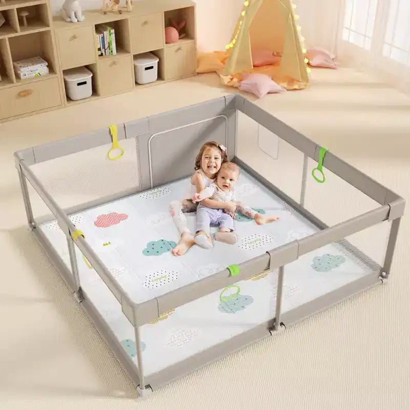 Cloud / Mountain Foldable Baby Playpen with Mat – 59×71 in, 1 Child