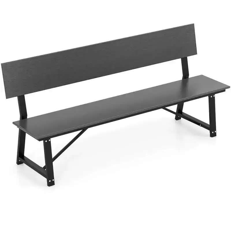 Costway 1/2 PCS 4-Person Bench with All-Weather HDPE Seat & Back Heavy-Duty Metal Support Grey