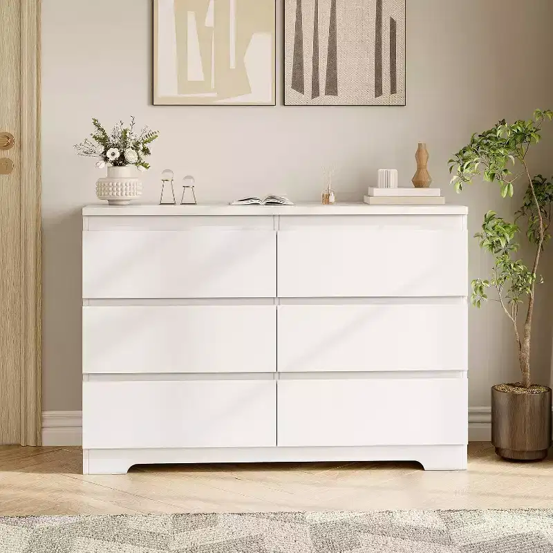 6-Drawer Dresser, Simply Modern Chest of Drawers for Bedroom, White