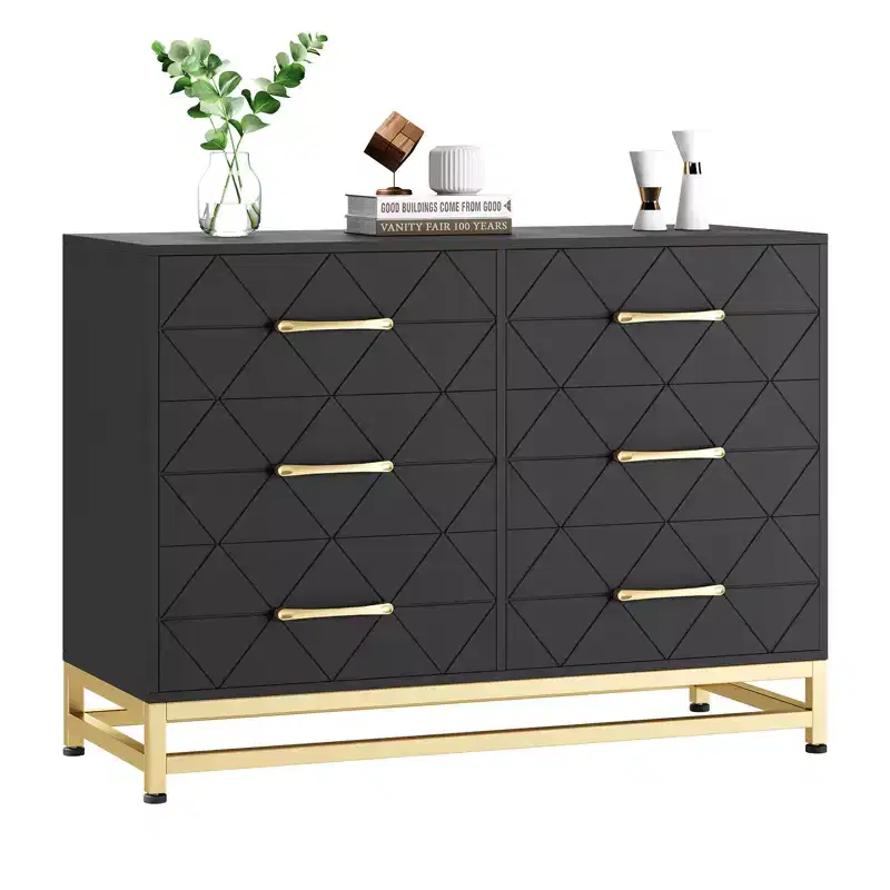 CuisinSmart 6 Drawer Dresser, Chest of Drawers for Bedroom, Metal Handles and Legs, for Bedroom, Living Room, Entryway, Space Saving