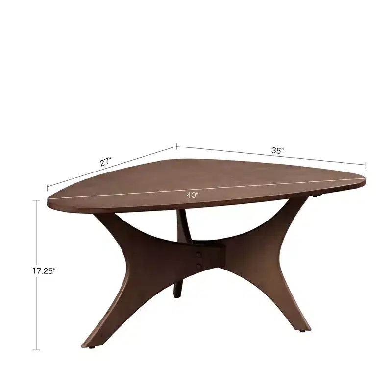 Triangle Wood Coffee Table Pecan Mid-Century Unique Base Living Room