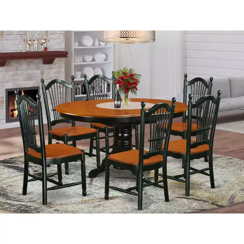HomeStock 7 Piece Dining Set Linen White Formal Style DW773