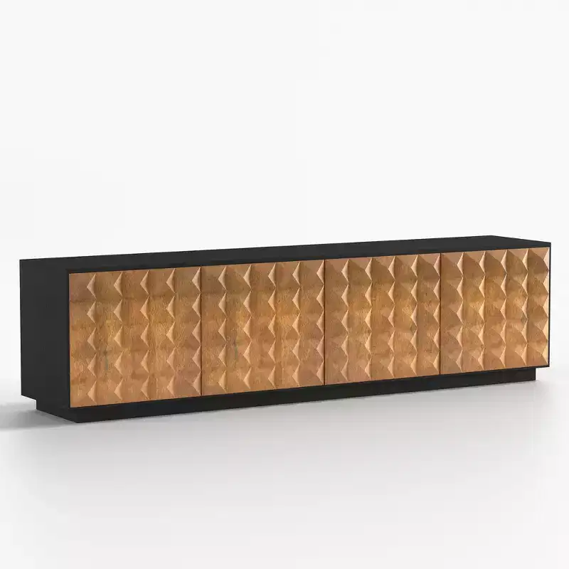 Luck Live Modern 87.79 Inch Tv Stand With Storage Cabinets And Adjustable Shelves, Living Room Storage Cabinet Black
