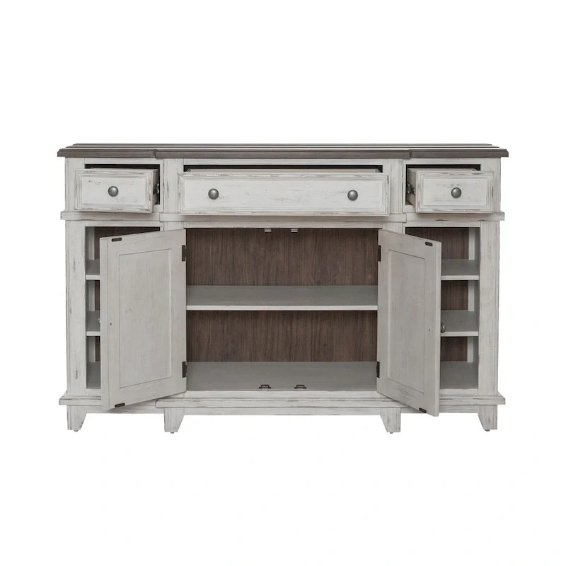 Breakfront Server in Distressed White or Grey