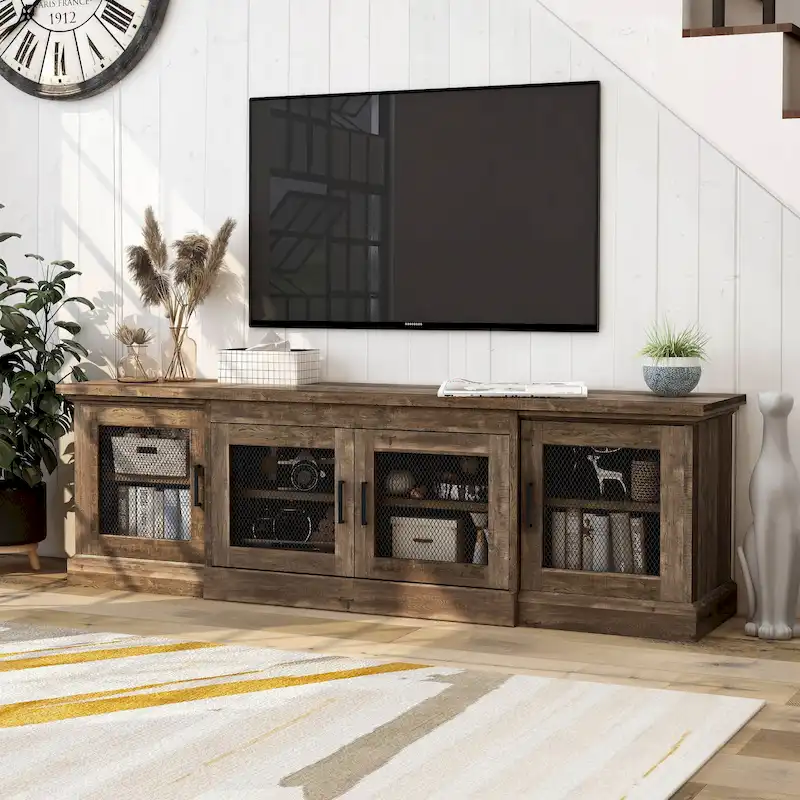 Rustic Reclaimed Oak 69-inch Wide 6-Shelf TV Stand