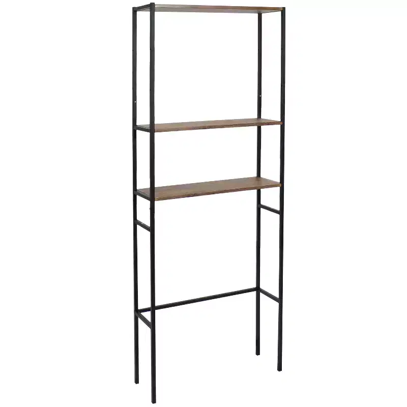 3 Shelf Iron and Veneer Over the Toilet Etagere Bathroom Storage Cabinet Space Saver - Teak