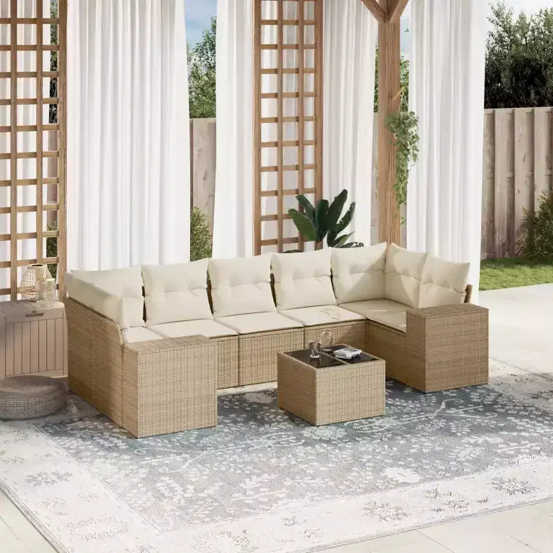 vidaXL Patio Sofa Set with Cushions Outdoor Furniture 8 Piece Poly Rattan