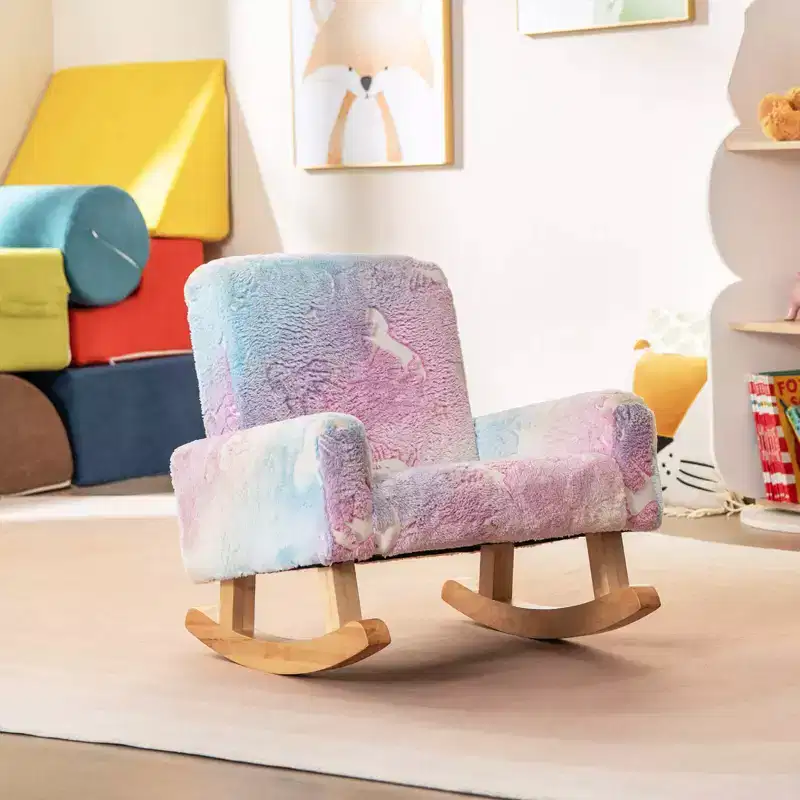 Costway Kids Rocking Chair Upholstered Flannel Children Rocker with Comfy Backrest Multi-color/Pink