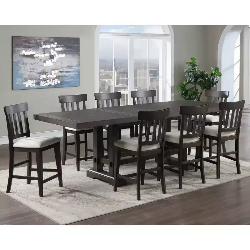 9pc Napa Counter Height Dining Set Dusky Cedar - Steve Silver Co.: Farmhouse Style, Twin Pedestal, Upholstered Chairs