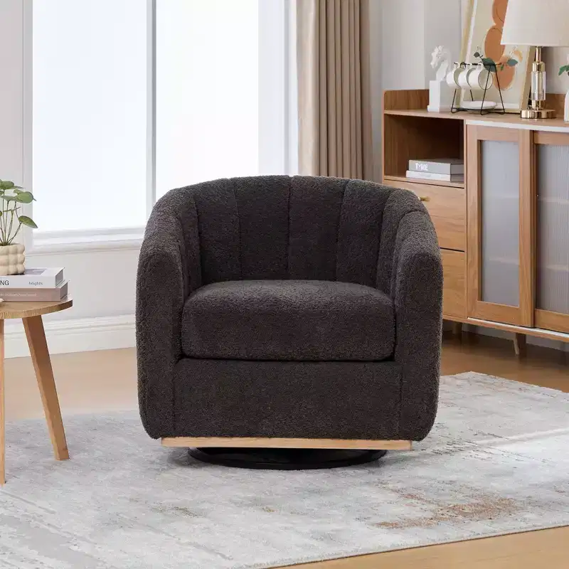 TUYOHW 31.89 Modern Chenille Swivel Barrel Chair,Accent Chair with Metal Base,Upholstered Lounge Armchair for Living Room,Office,Bedroom