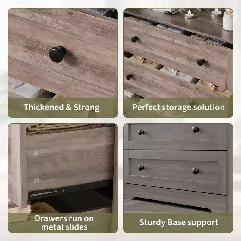 4 Drawer Wooden Dressers, Modern Nightstand for Bedside
