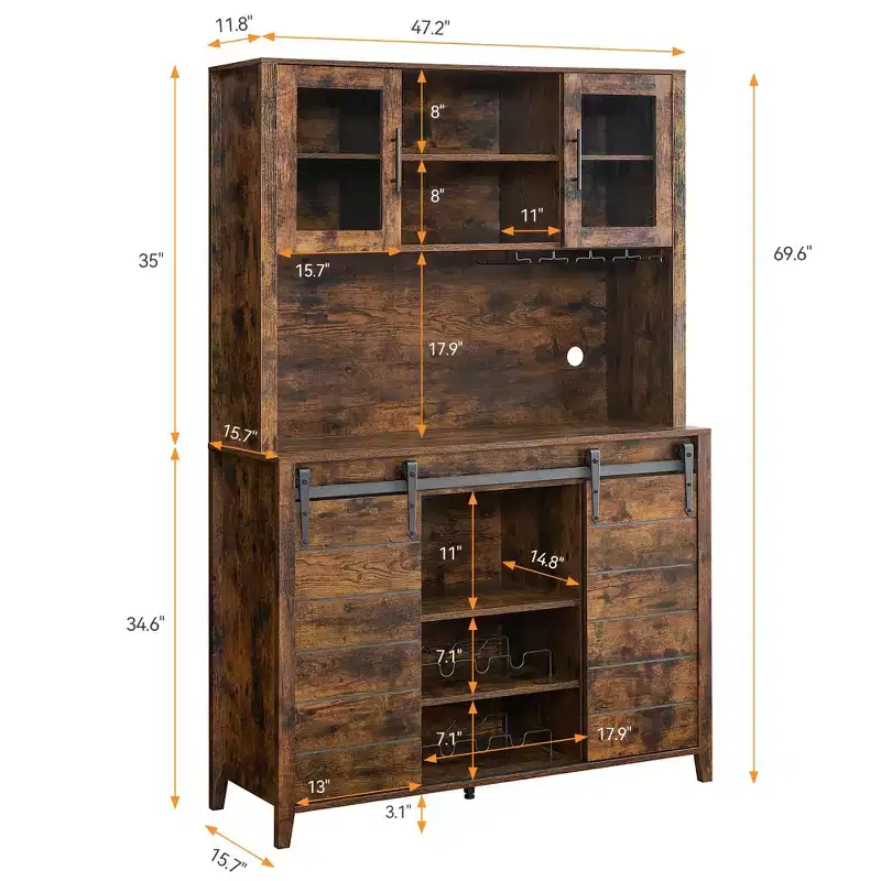 Bar Cabinet with Sliding Barn Door and Storage Shelves