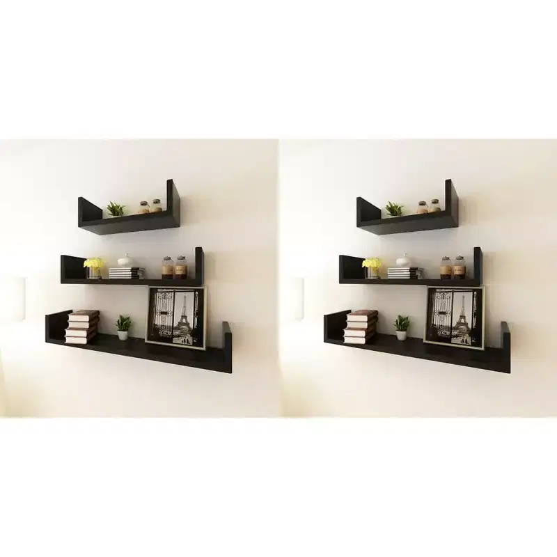 Wall Rack Set of 6 Black MDF Small, Medium, Large Wall mounting