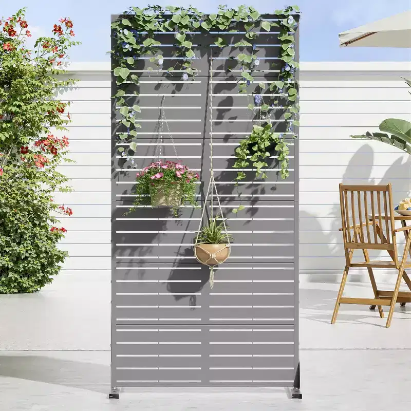 72x35in Gray 6-Panel Galvanized Steel Privacy Screen