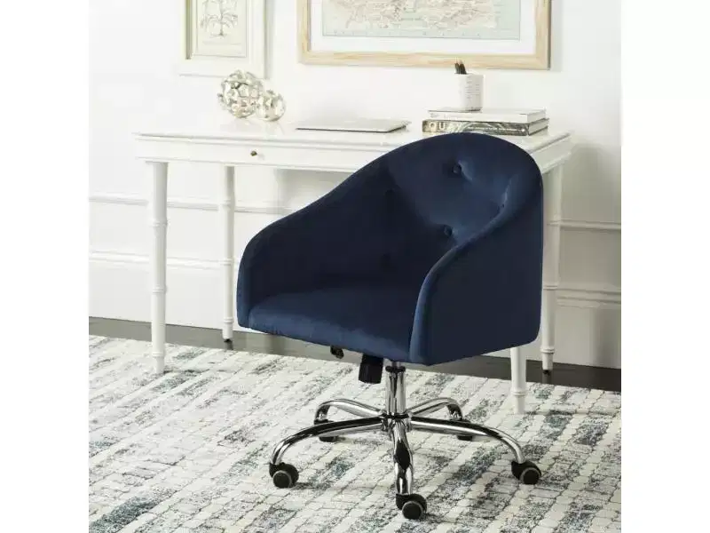 Tufted Swivel Office Chair - Height Adjustable Navy/Chrome