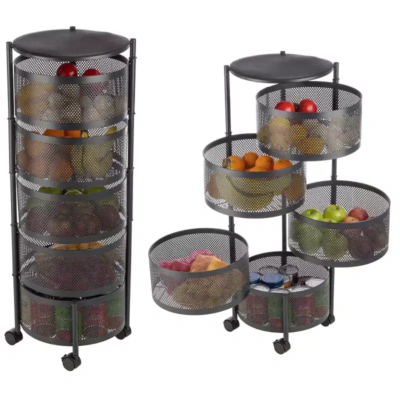 Metal 5-Tier Rolling Basket Storage Rack 35.63''H x 13.19''W x 13.19''D