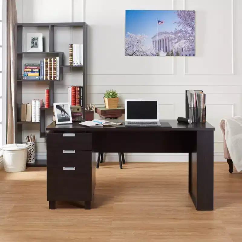Abella Espresso Office Desk with Storage and Side Shelves