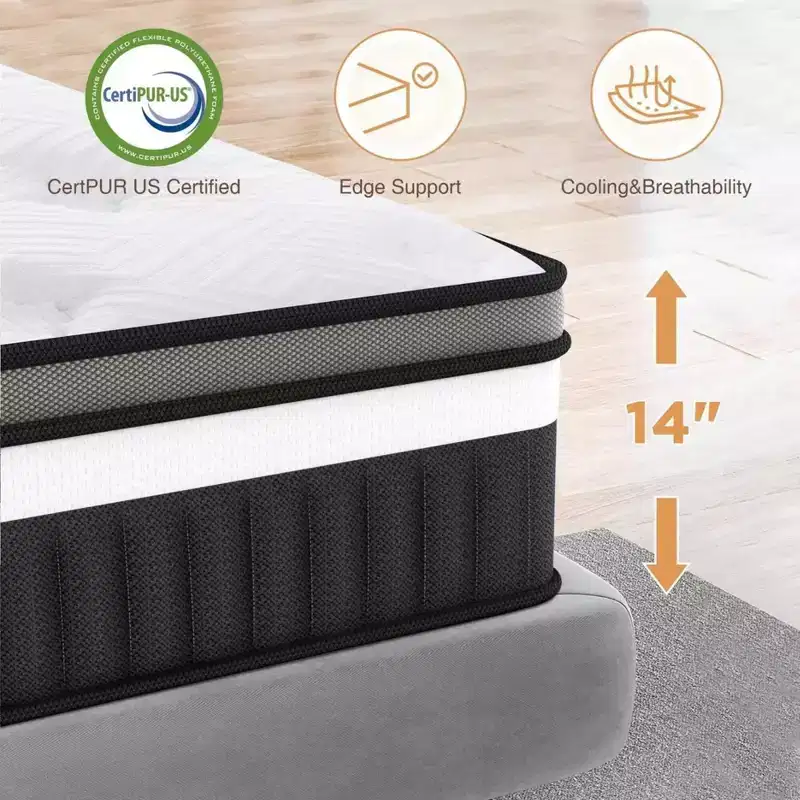 14-inch King Hybrid Mattress  Gel Memory Foam, Pocketed Coils, Medium Firm, CertiPUR-US Certified