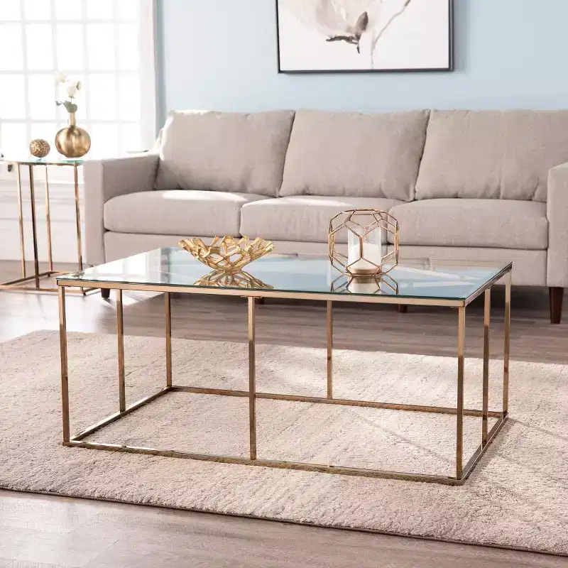 Nicholance Contemporary Glass-Top Cocktail Table - Champagne - SEI