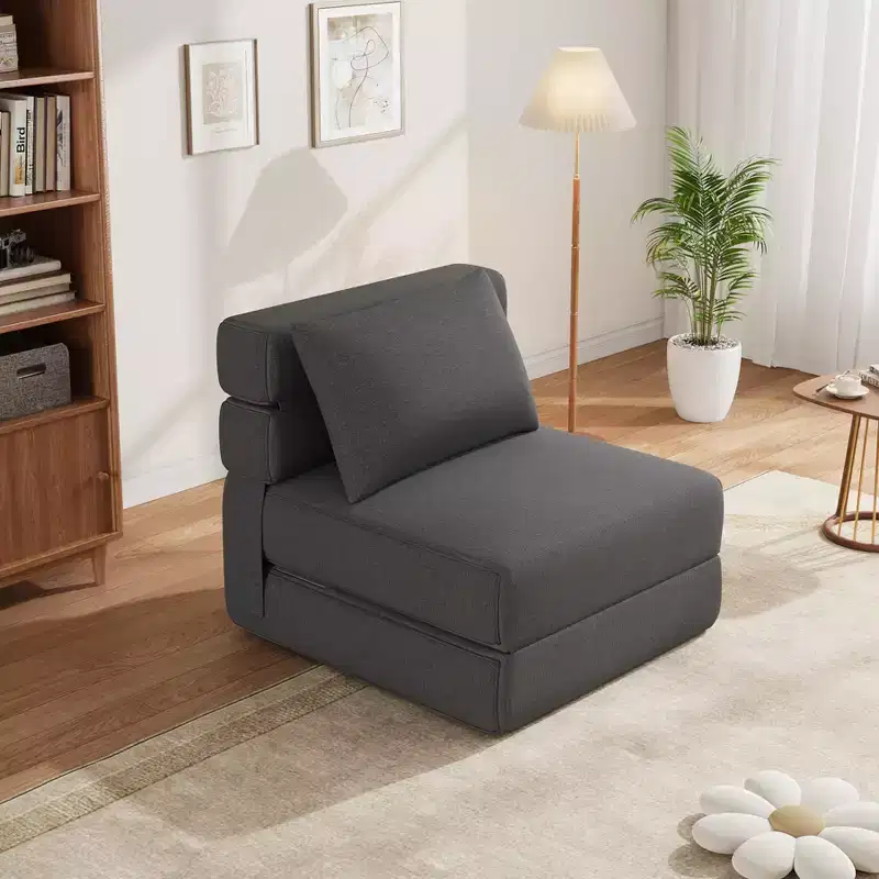 Folding Sofa Bed with Pillow, Convertible Sleeper Chair, Linen Fabric Memory Foam Sofa for Living Room, Dorm, Guest Room, Office, Single