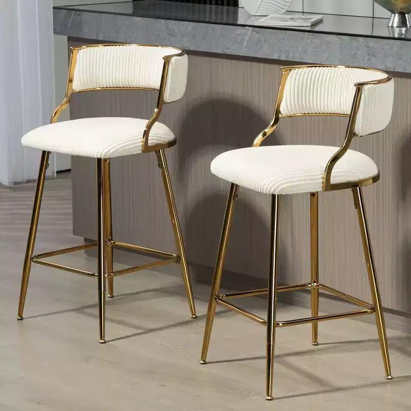 TUYOHW 26H Counter Height Bar Stools Set of 2,Plush Corduroy Bar Stool with Golden Chromed Base & Footresr,Sleek Kitchen Stools for Home Deecor