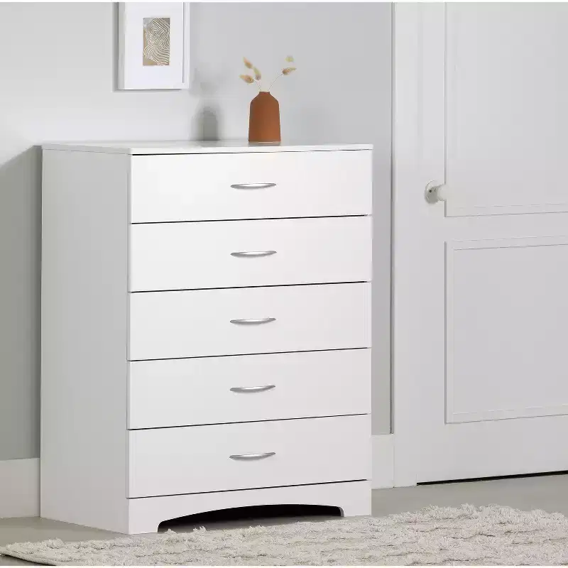 5-Drawer Vertical Dresser, White Finish, Bedroom Storage Chest of Drawers