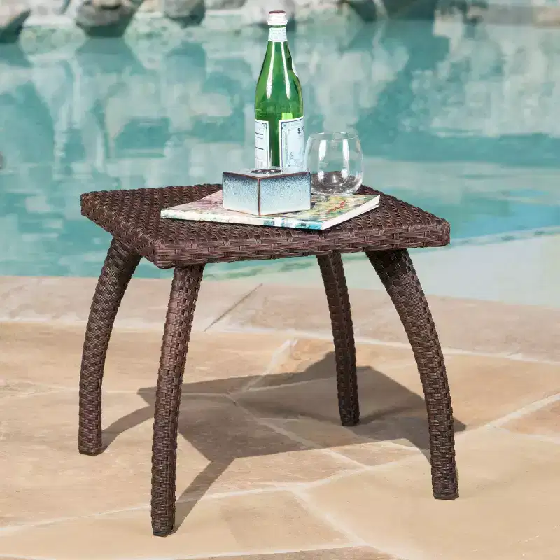 Small Side Table, Accent Coffee Table, Rattan Night Stand, Square Mid-Century Modern Patio Side End Table for Living Room Bedroom Balcony