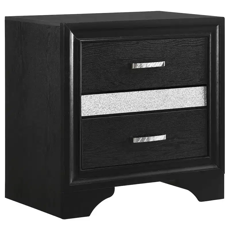 Black / White 2-Drawer Nightstand with Rhinestone Pulls, for 1
