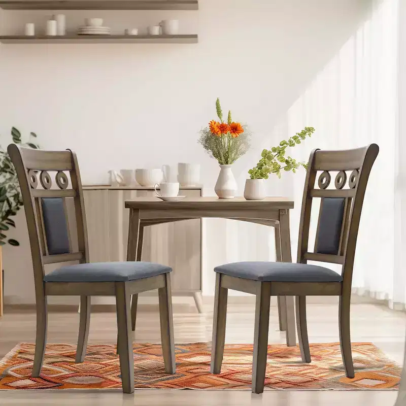 LuxenHome Set of 2 Brown Natural Rubberwood Upholstered Gray Dining Chair