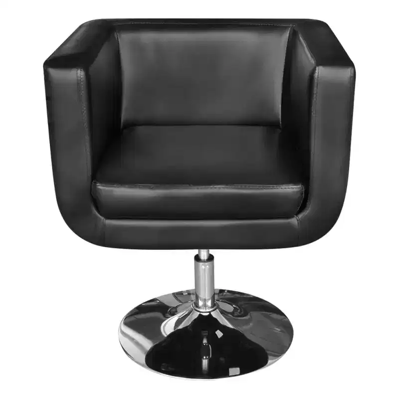 Modern Black Faux Leather Armchair with Chrome Base, Height Adjustable