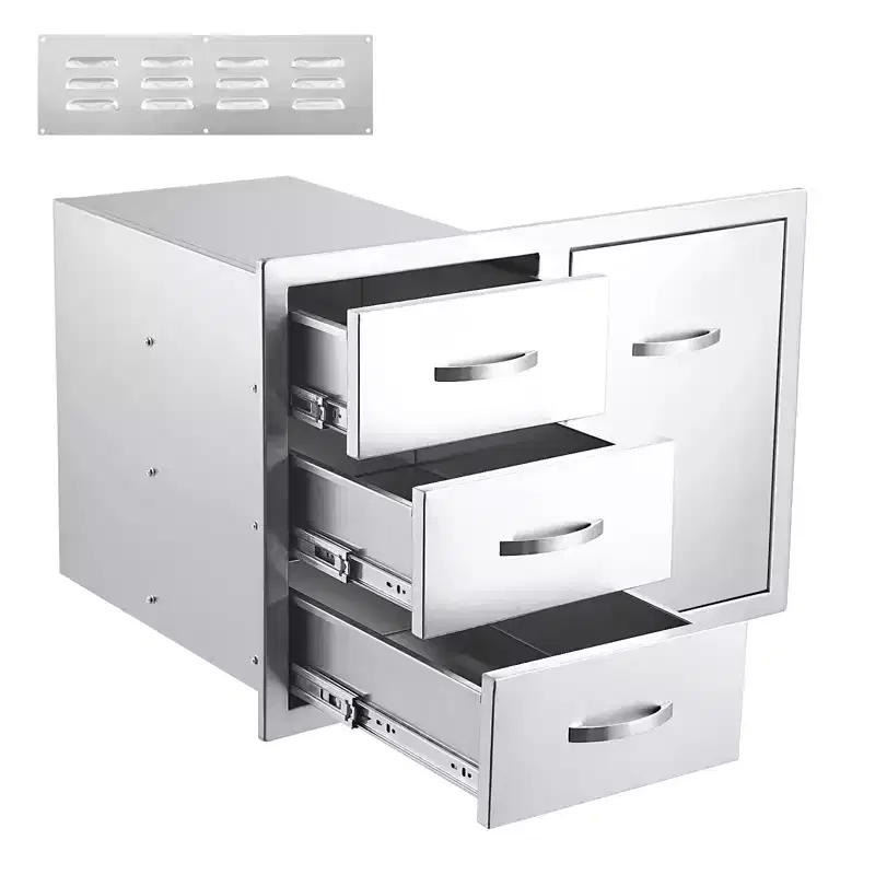 COZONY Stainless Steel Outdoor Kitchen Drawers Set, Waterproof Flush Mount Storage Cabinet for BBQ Grill Islands Patio Backyard