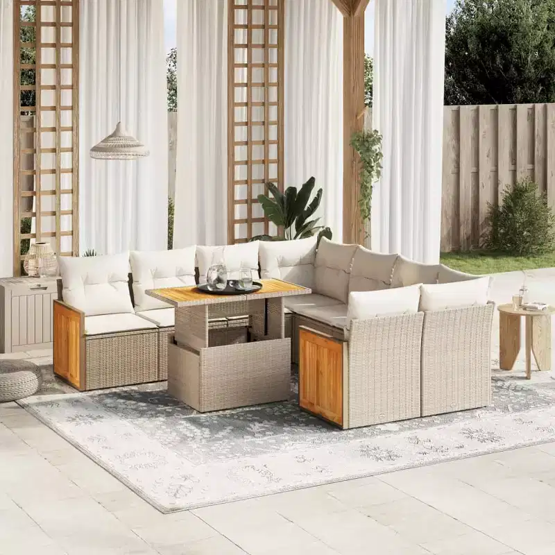 vidaXL 9 Piece Patio Sofa Set with Cushions Poly Rattan