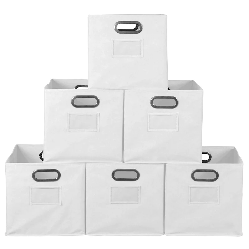 Set of 6 Foldable Fabric Storage Bins - White