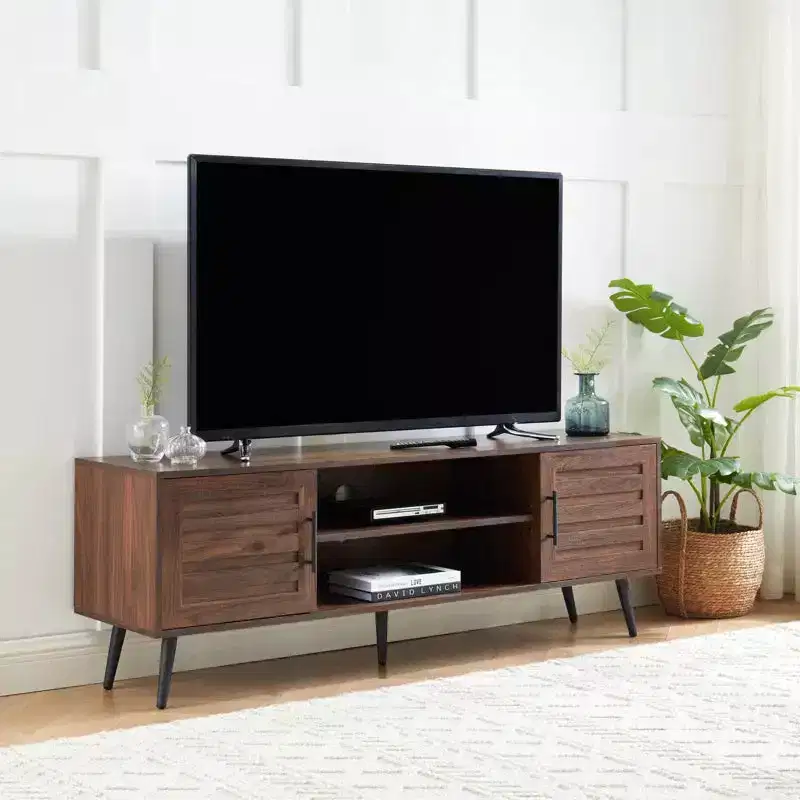 Chic Crate - Bryner Dark Walnut Mid-Century TV Stand for TVs Up to 65 with Storage & Cable Management