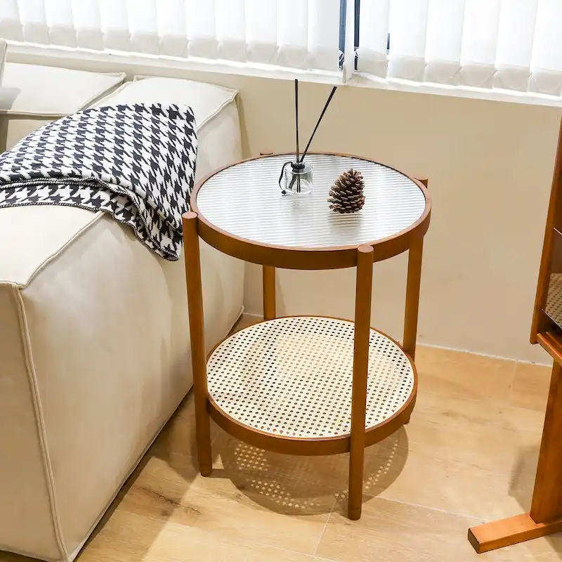 Modern Farmhouse Coffee Table Set Nesting Round Wooden Table Side Table Set