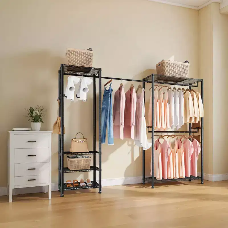 Clothing Garment Rack, Heavy Duty Clothes Rack, Freestanding Clothes Racks with Steel Frame, 800 lbs Load Capacity with Storage Shelves,Black