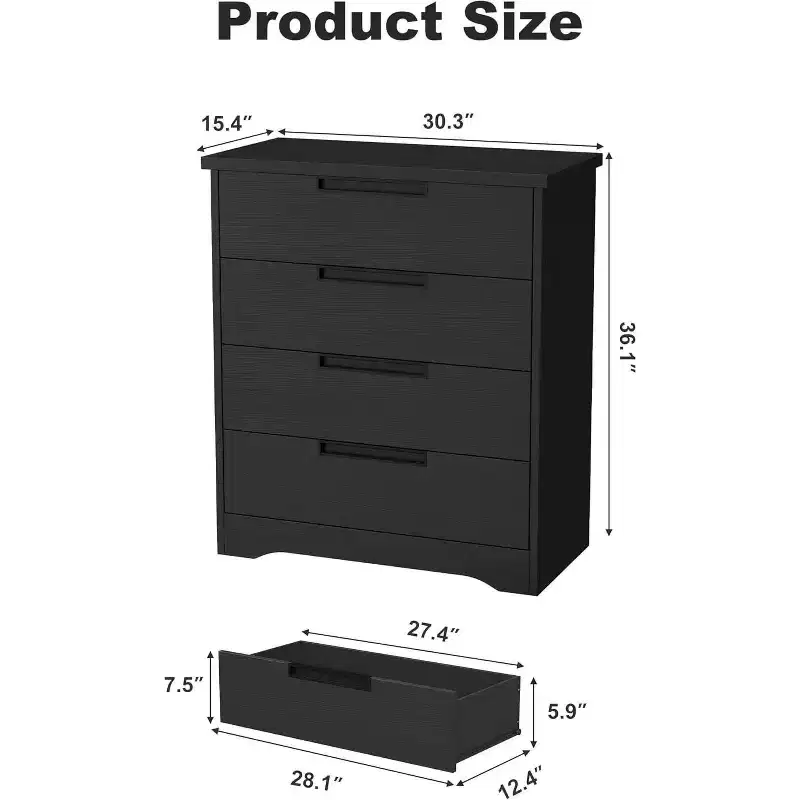 Black 4-Drawer Dresser with Embedded Handle Design