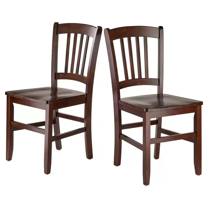 Set of 2 Madison Slat Back Chairs Walnut - Winsome: Hardwood Construction, Contoured Seat, 220lb Capacity