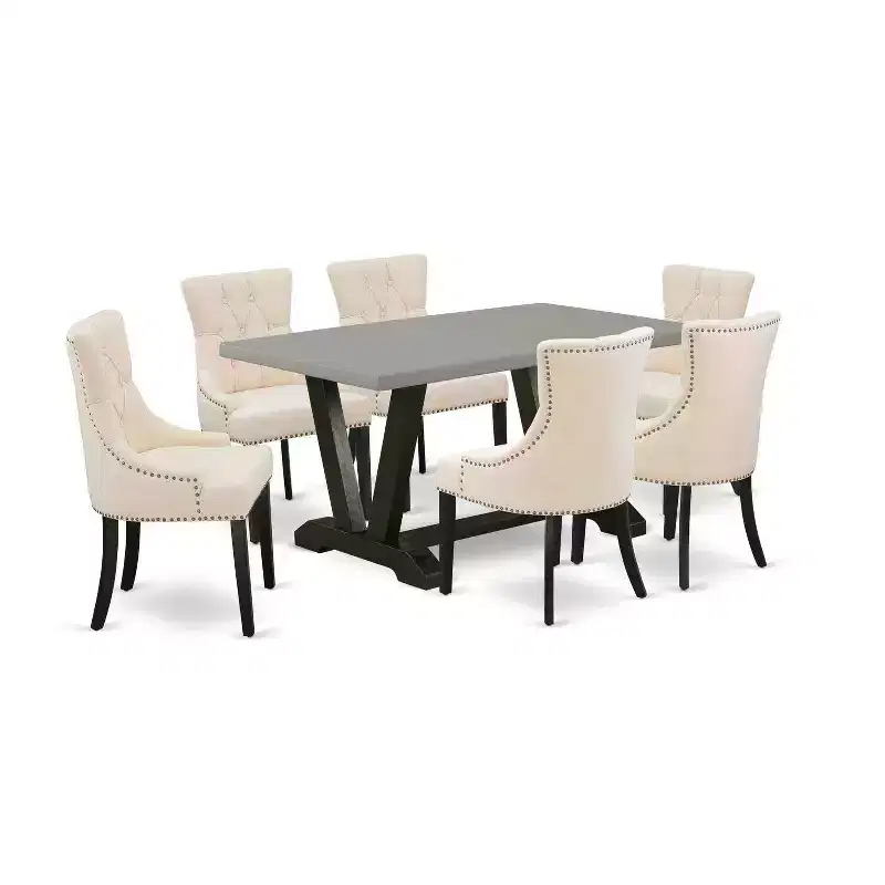 HomeStock 7-Piece Rectangle Natural Oak Finish Solid Wood Top Dining Table with 6-Chairs