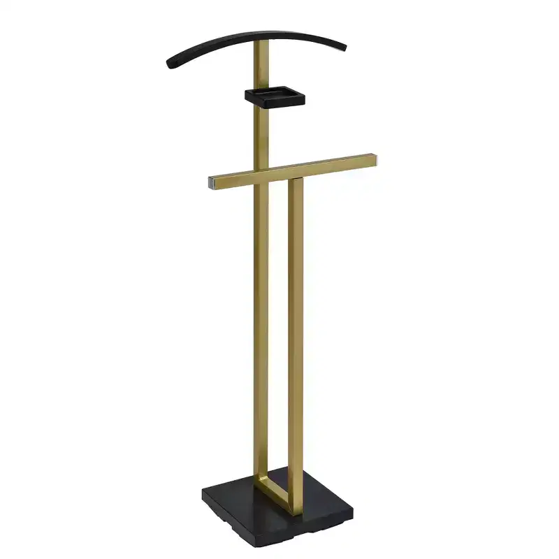 Metal & Wood Suit Valet Stand with Accessory Shelf and Clothes Rack
