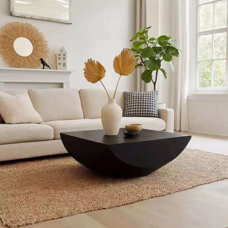 Coffee Table | 36 Square Top | Handcrafted Rounded Drum Base | Mango Wood